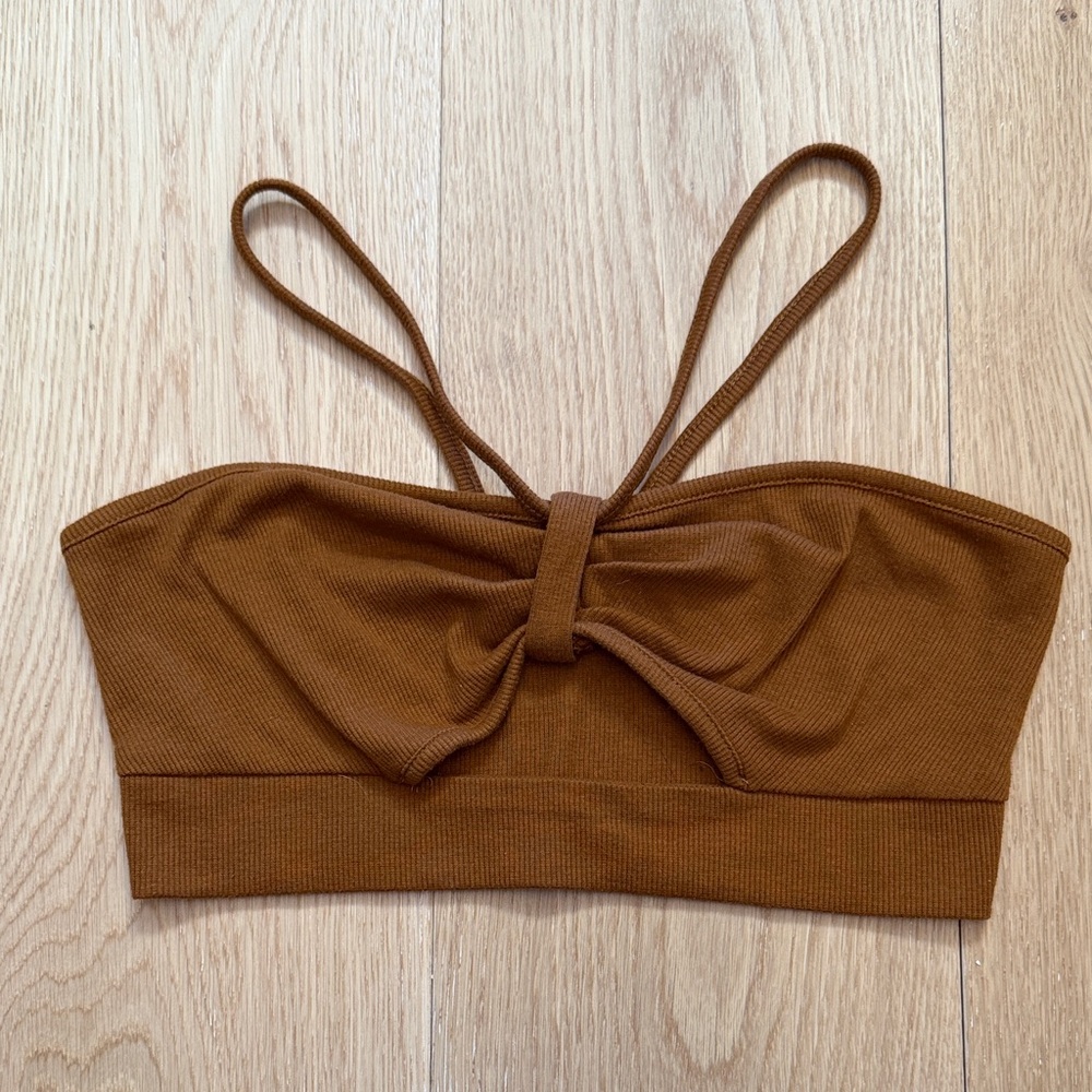Cider Brown Keyhole Ruched Bandeau Crop Top